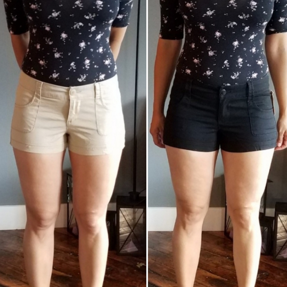 2 pairs of shorts: black (NWT) /tan (preowned)